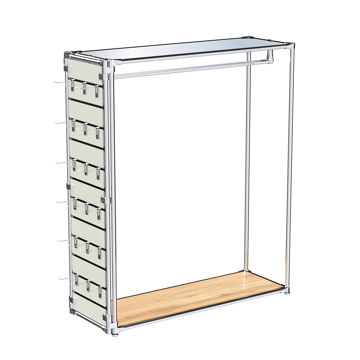 Хромированный стенд-вешало ETD-10 №1-4 (торец-ЭП) с полкой Зеркало 4мм Дуб Золотистый