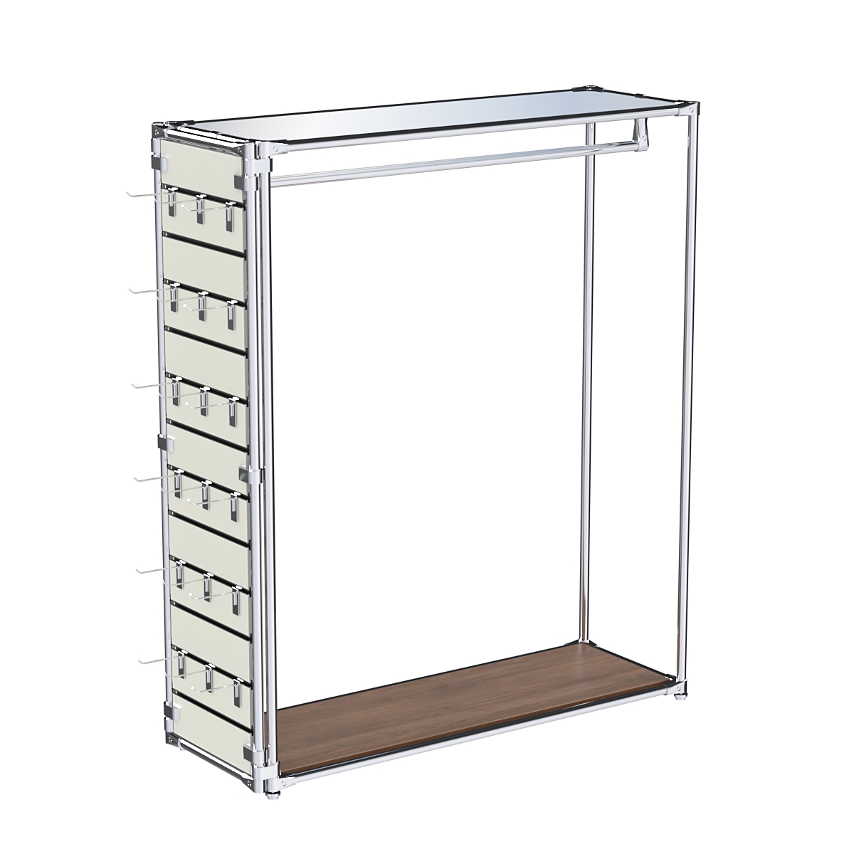Хромированный стенд-вешало ETD-10 №1-4 (торец-ЭП) с полкой Зеркало 4мм Орех