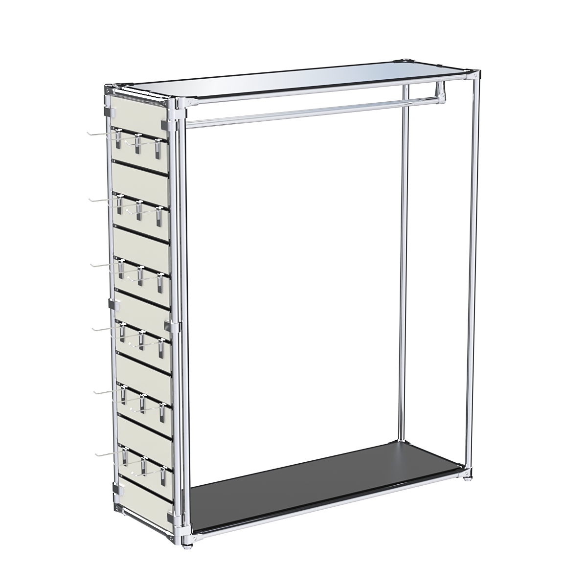 Хромированный стенд-вешало ETD-10 №1-4 (торец-ЭП) с полкой Зеркало 4мм Черный
