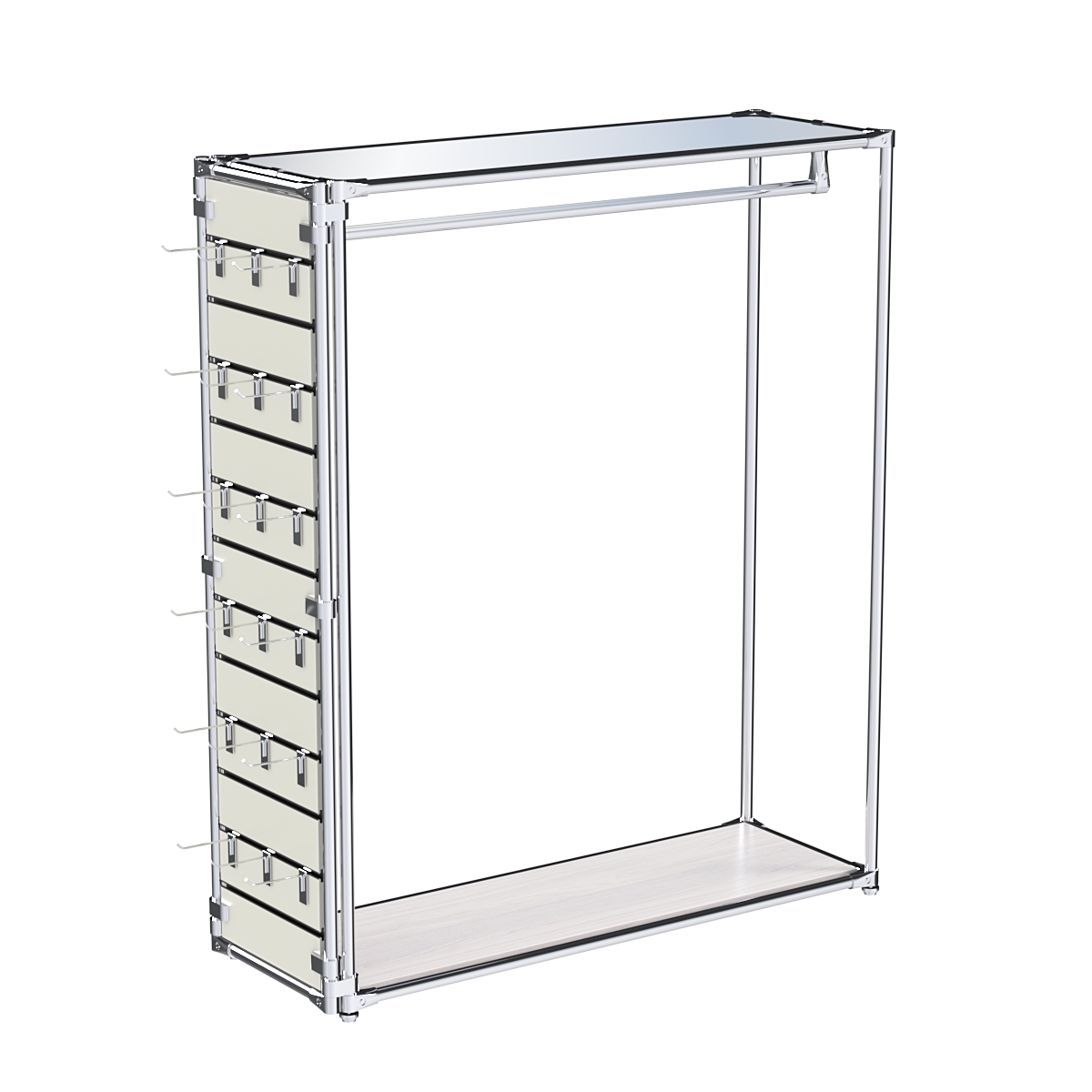 Хромированный стенд-вешало ETD-10 №1-4 (торец-ЭП) с полкой Зеркало 4мм Ясень Анкор светлый