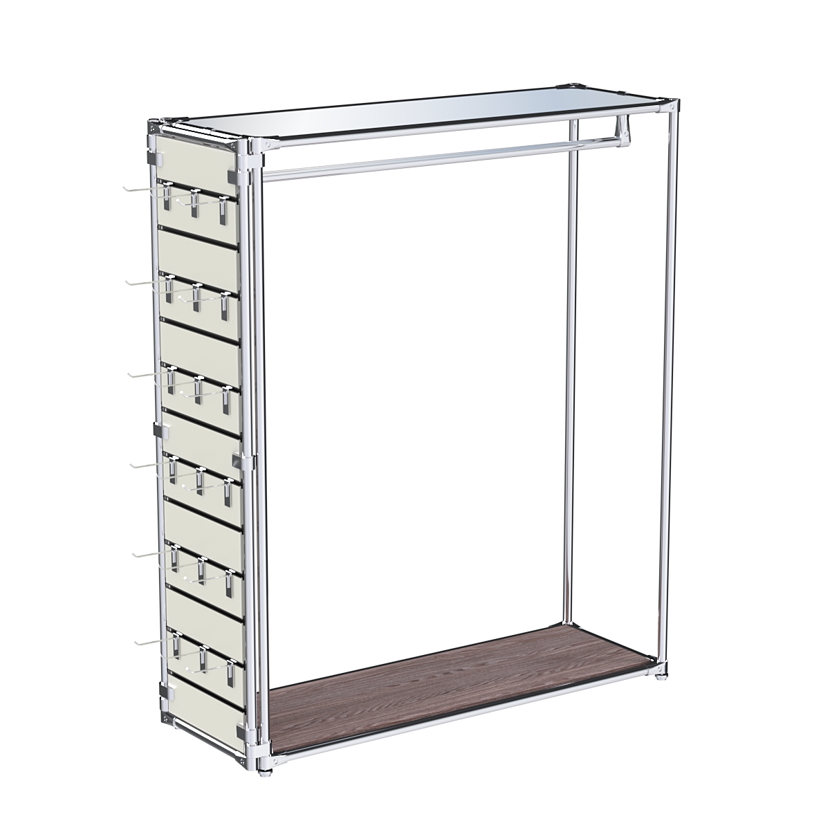 Хромированный стенд-вешало ETD-10 №1-4 (торец-ЭП) с полкой Зеркало 4мм Ясень Анкор темный