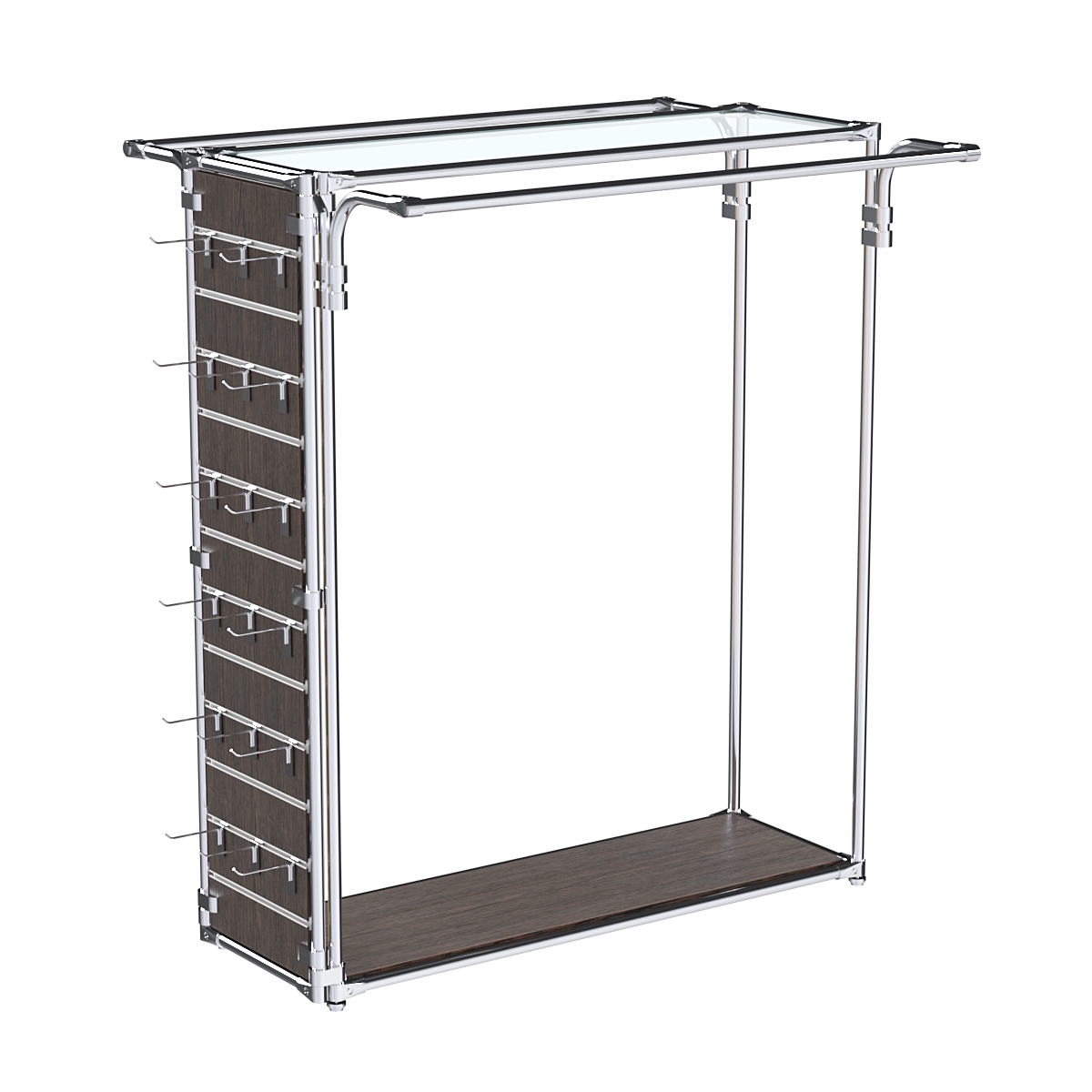 Хромированный стенд-вешало ETD-11 №1-1 (торец-ЭП) с полкой стекло 6мм Дуб Венге