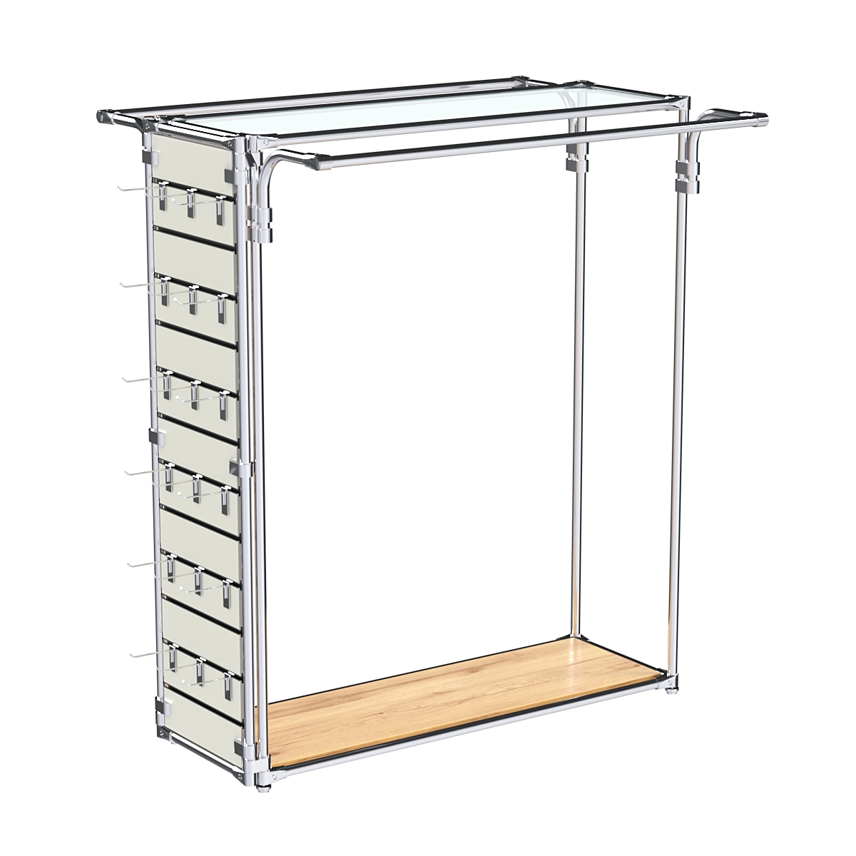 Хромированный стенд-вешало ETD-11 №1-1 (торец-ЭП) с полкой стекло 6мм Дуб Золотистый