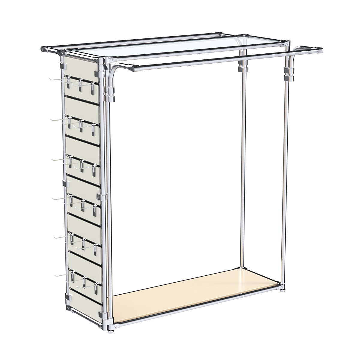 Хромированный стенд-вешало ETD-11 №1-1 (торец-ЭП) с полкой стекло 6мм Крем Вайс