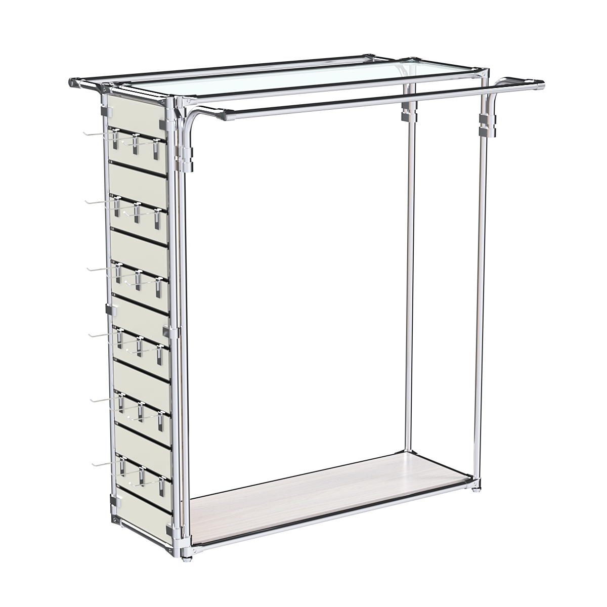 Хромированный стенд-вешало ETD-11 №1-1 (торец-ЭП) с полкой стекло 6мм Ясень Анкор светлый