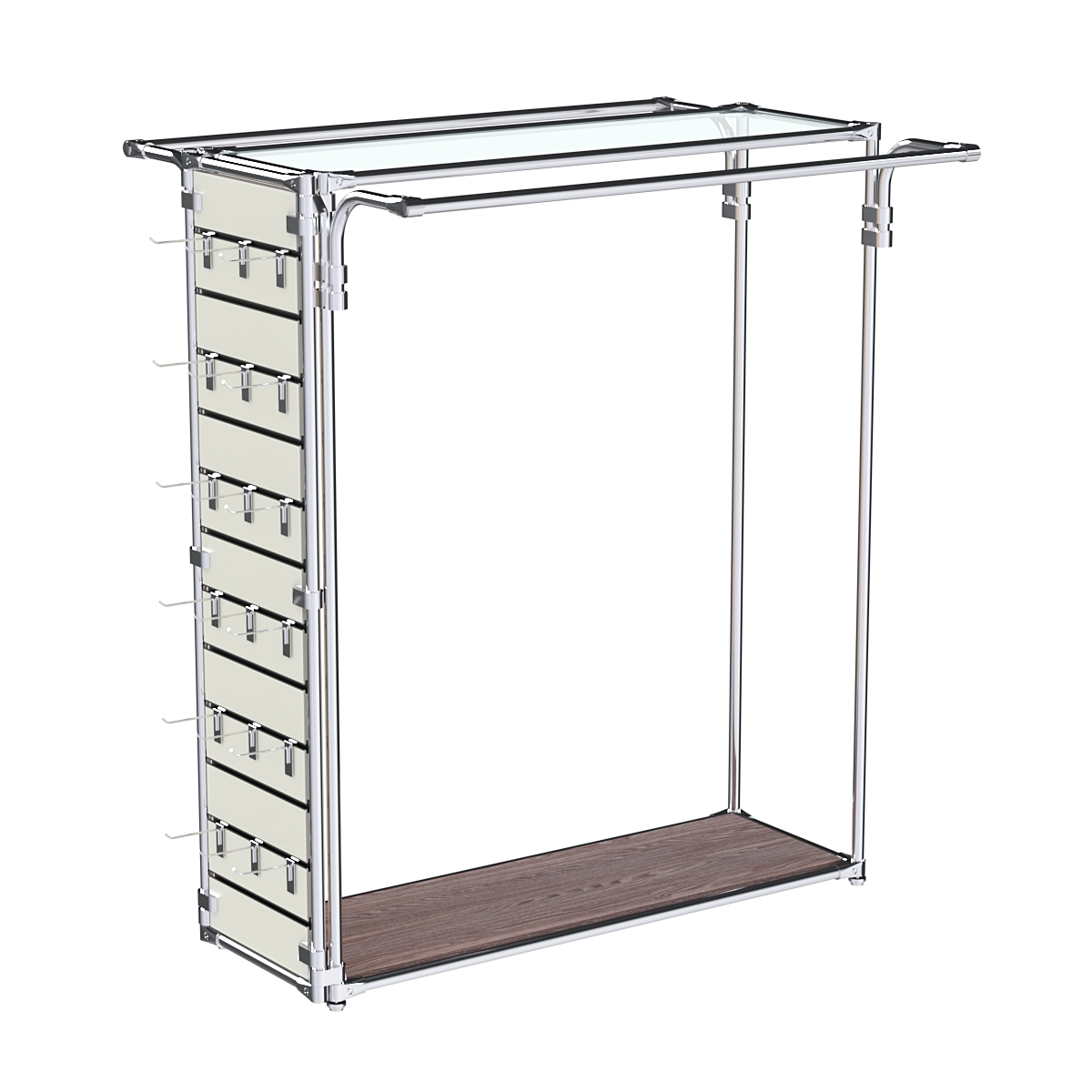Хромированный стенд-вешало ETD-11 №1-1 (торец-ЭП) с полкой стекло 6мм Ясень Анкор темный