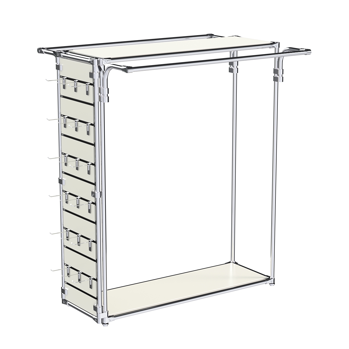Хромированный стенд-вешало ETD-11 №1-3 (торец-ЭП) с полками ДСП 16мм Белый