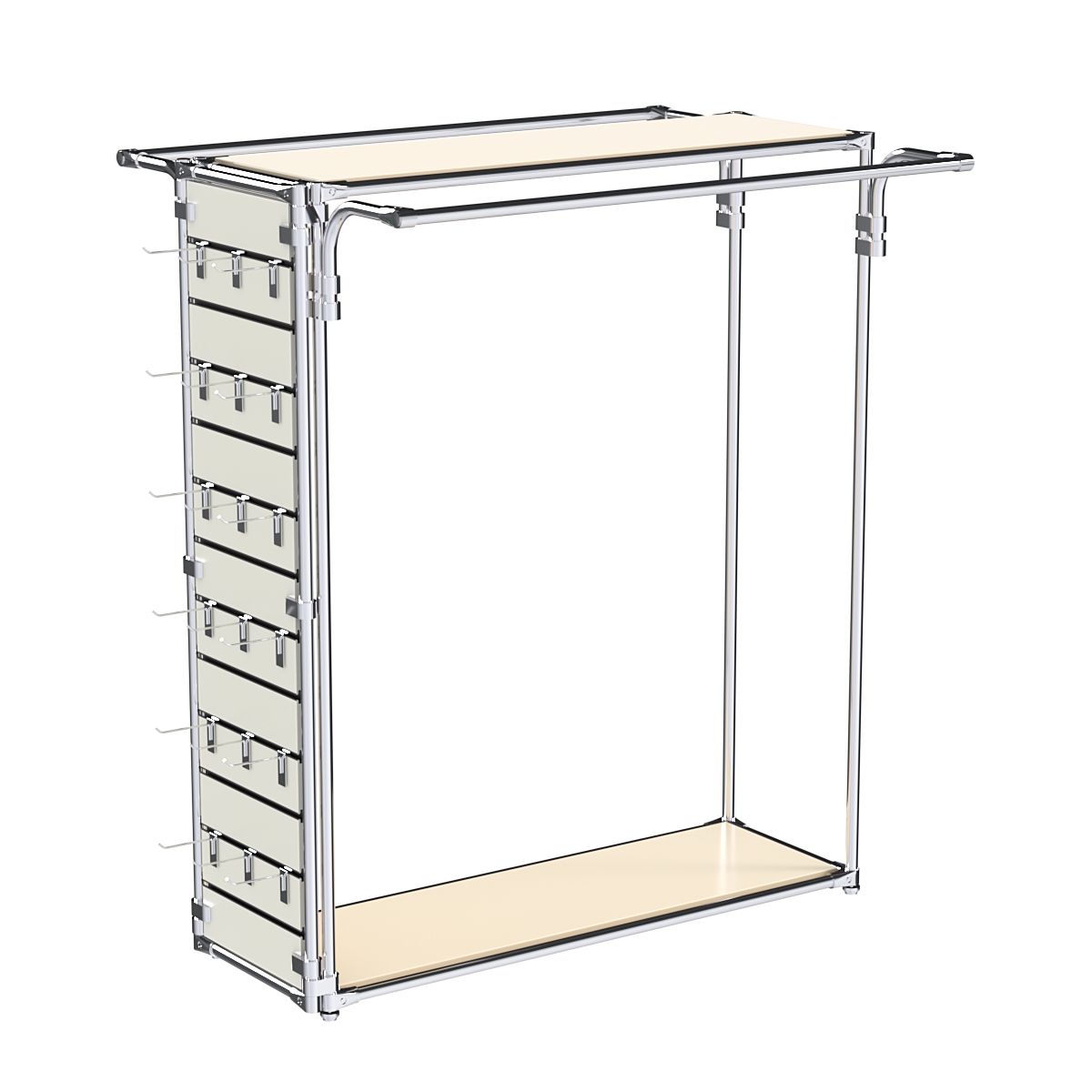 Хромированный стенд-вешало ETD-11 №1-3 (торец-ЭП) с полками ДСП 16мм Крем Вайс