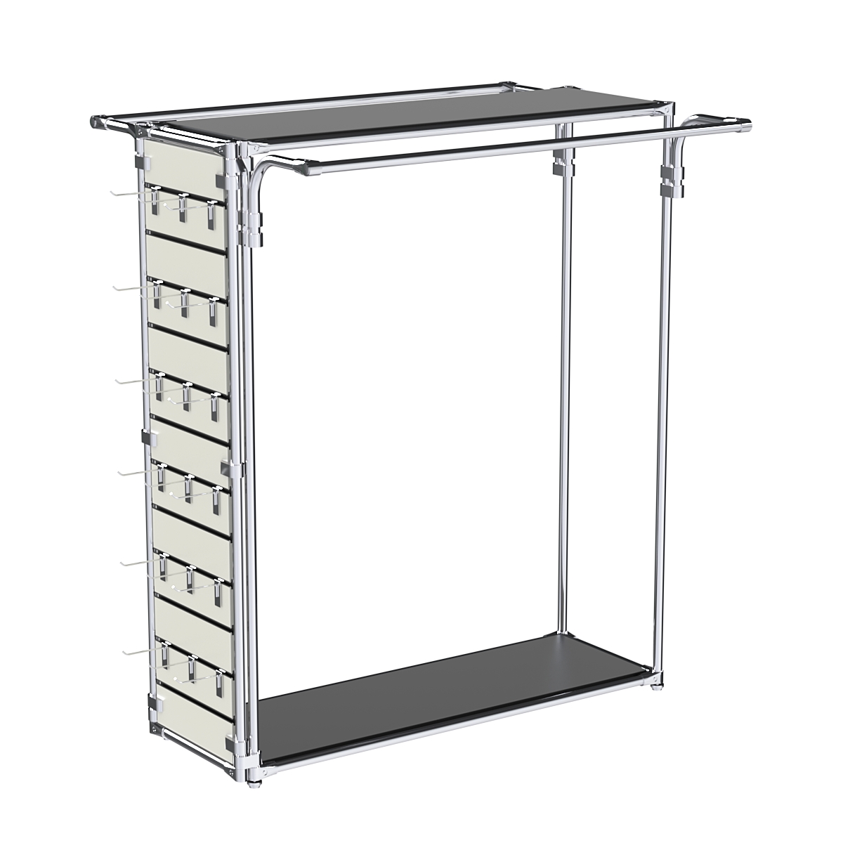 Хромированный стенд-вешало ETD-11 №1-3 (торец-ЭП) с полками ДСП 16мм Черный