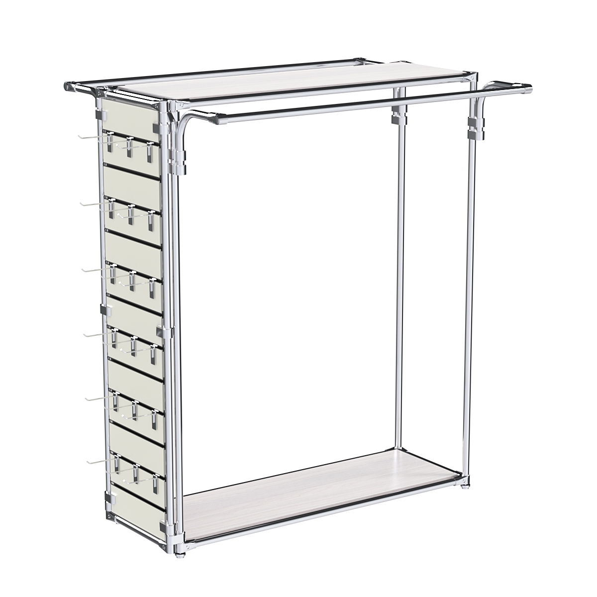 Хромированный стенд-вешало ETD-11 №1-3 (торец-ЭП) с полками ДСП 16мм Ясень Анкор светлый