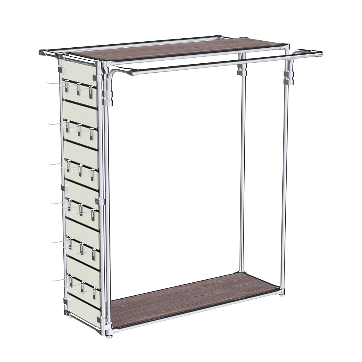 Хромированный стенд-вешало ETD-11 №1-3 (торец-ЭП) с полками ДСП 16мм Ясень Анкор темный