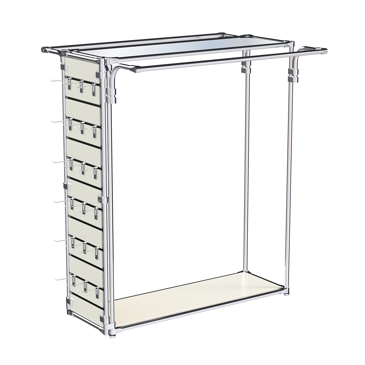 Хромированный стенд-вешало ETD-11 №1-4 (торец-ЭП) с полкой Зеркало 4мм Белый