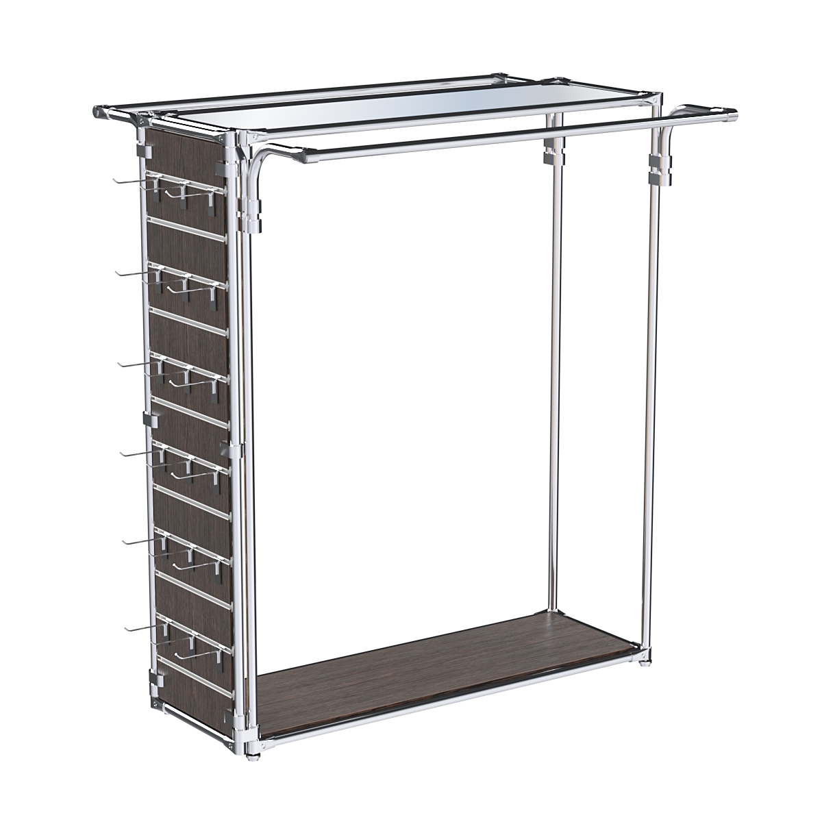 Хромированный стенд-вешало ETD-11 №1-4 (торец-ЭП) с полкой Зеркало 4мм Дуб Венге