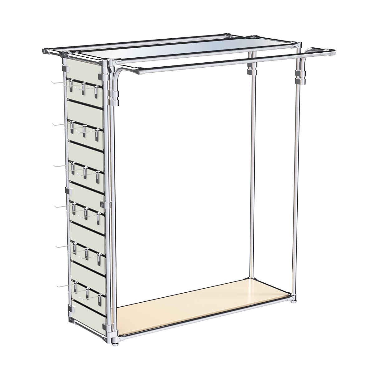 Хромированный стенд-вешало ETD-11 №1-4 (торец-ЭП) с полкой Зеркало 4мм Крем Вайс