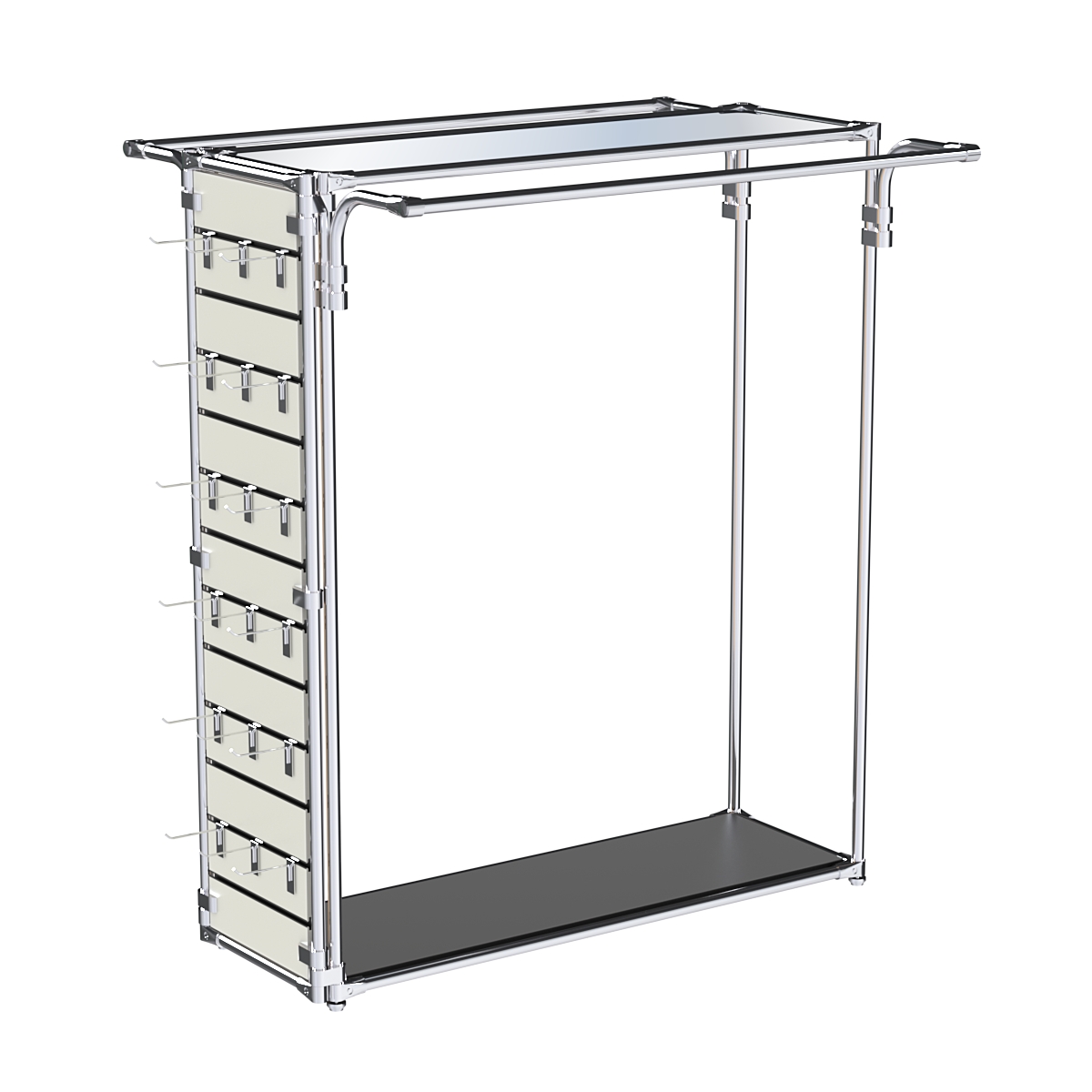 Хромированный стенд-вешало ETD-11 №1-4 (торец-ЭП) с полкой Зеркало 4мм Черный