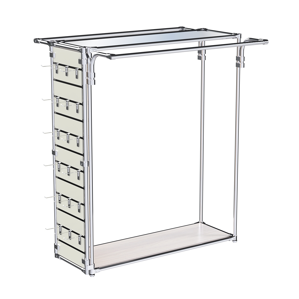 Хромированный стенд-вешало ETD-11 №1-4 (торец-ЭП) с полкой Зеркало 4мм Ясень Анкор светлый