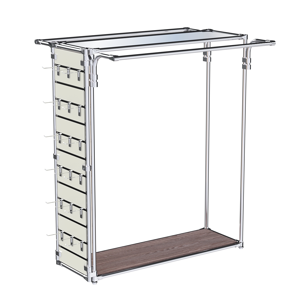 Хромированный стенд-вешало ETD-11 №1-4 (торец-ЭП) с полкой Зеркало 4мм Ясень Анкор темный