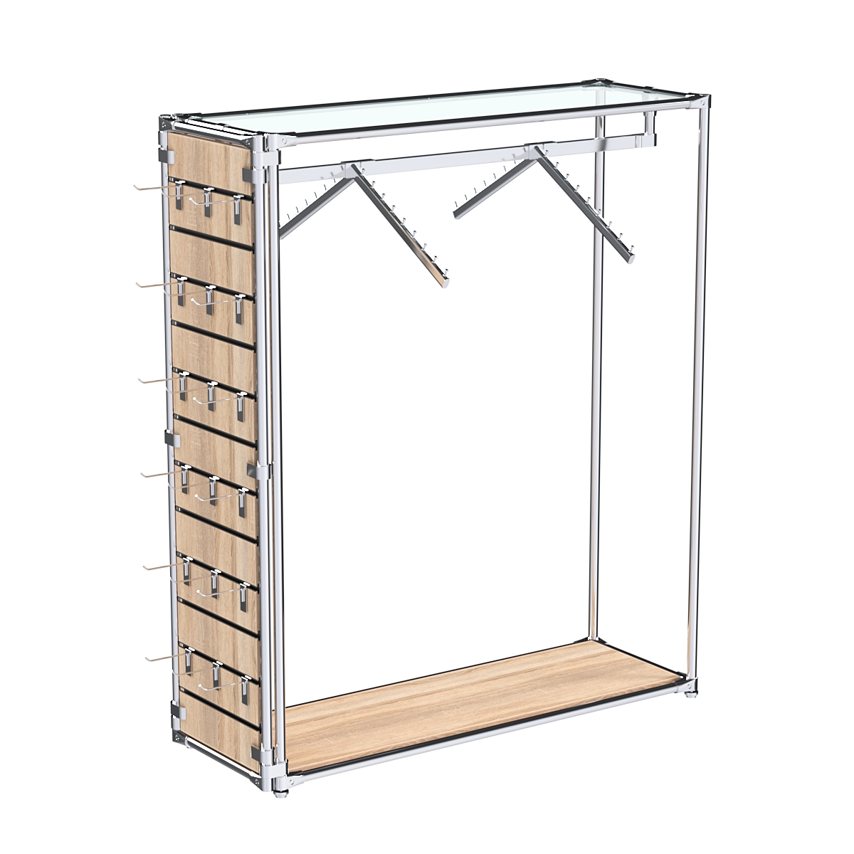 Хромированный стенд-вешало ETD-12 №1-1 (торец-ЭП) с полкой стекло 6мм (прозрачное) Дуб Сонома