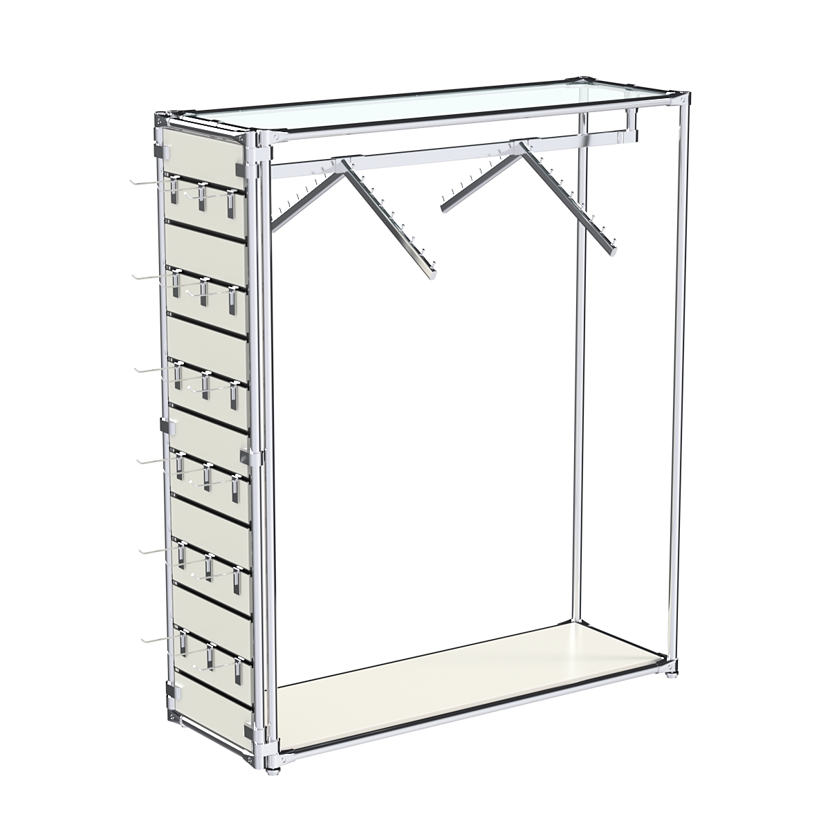 Хромированный стенд-вешало ETD-12 №1-1 (торец-ЭП) с полкой стекло 6мм (прозрачное) Белый