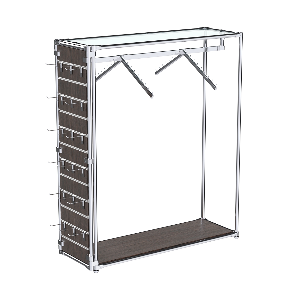 Хромированный стенд-вешало ETD-12 №1-1 (торец-ЭП) с полкой стекло 6мм (прозрачное) Дуб Венге