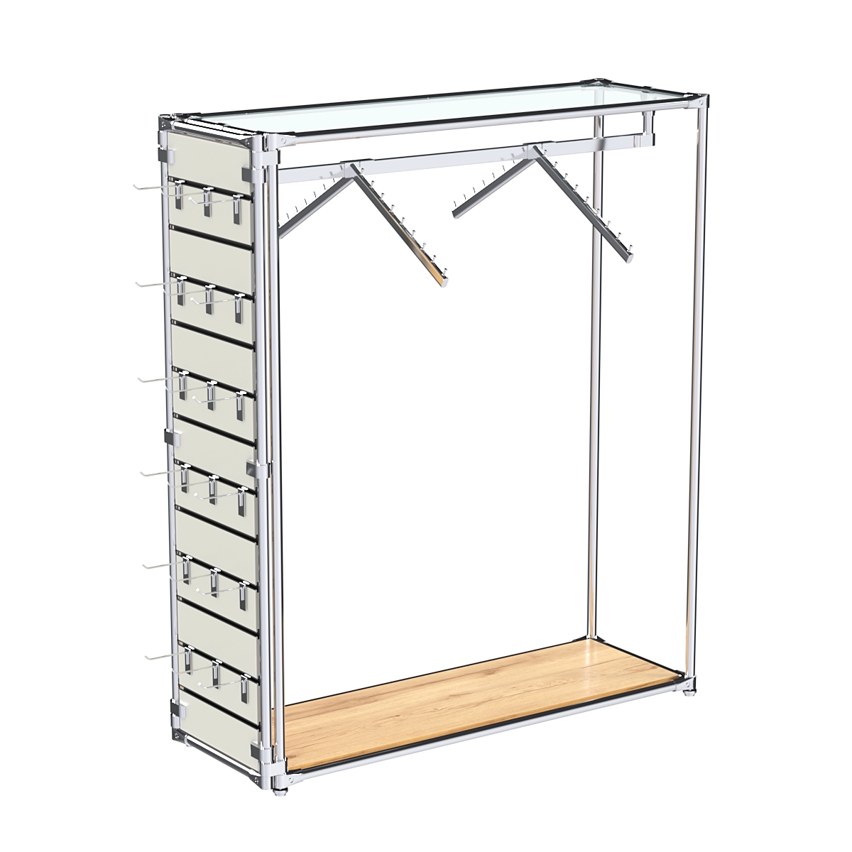 Хромированный стенд-вешало ETD-12 №1-1 (торец-ЭП) с полкой стекло 6мм (прозрачное) Дуб Золотистый