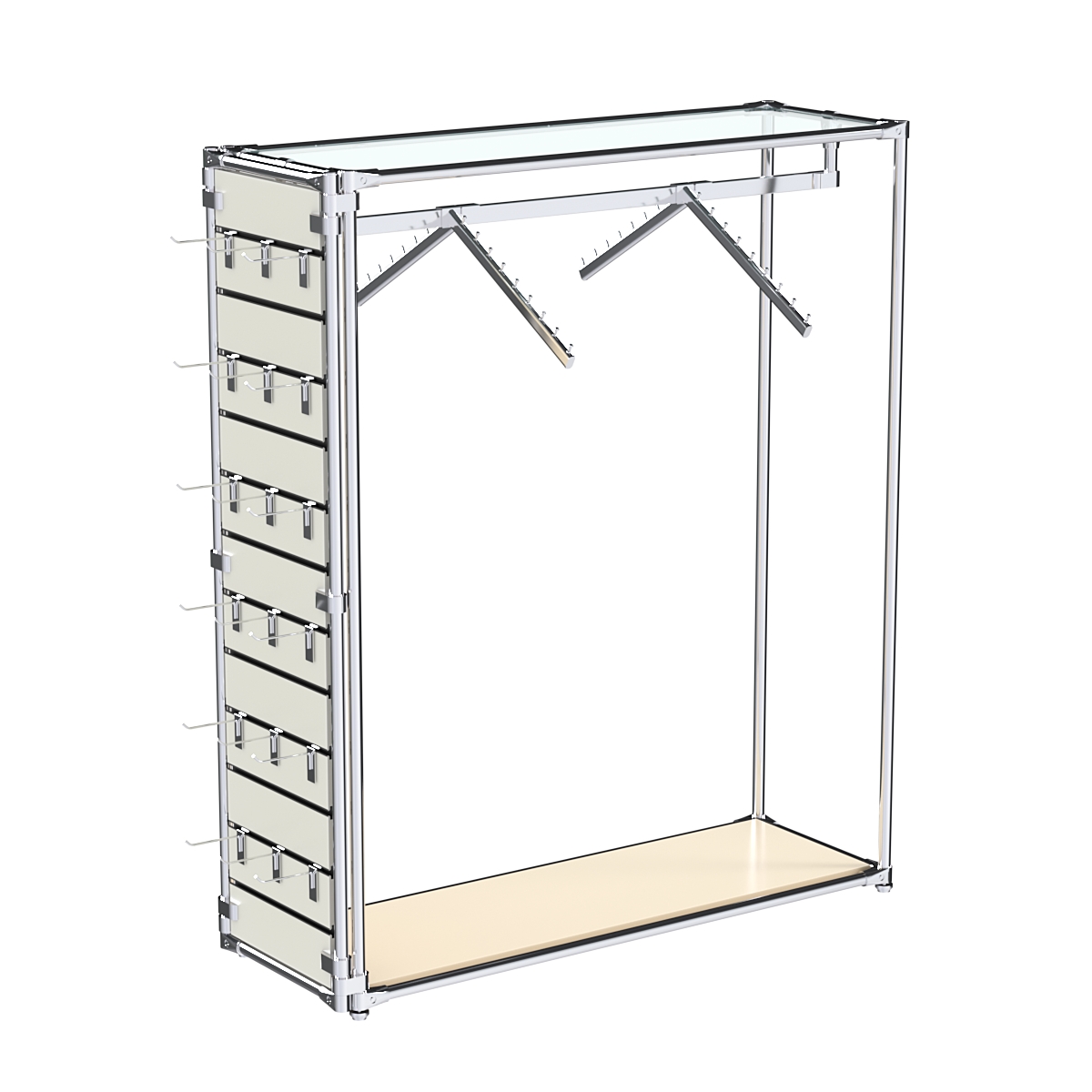 Хромированный стенд-вешало ETD-12 №1-1 (торец-ЭП) с полкой стекло 6мм (прозрачное) Крем Вайс