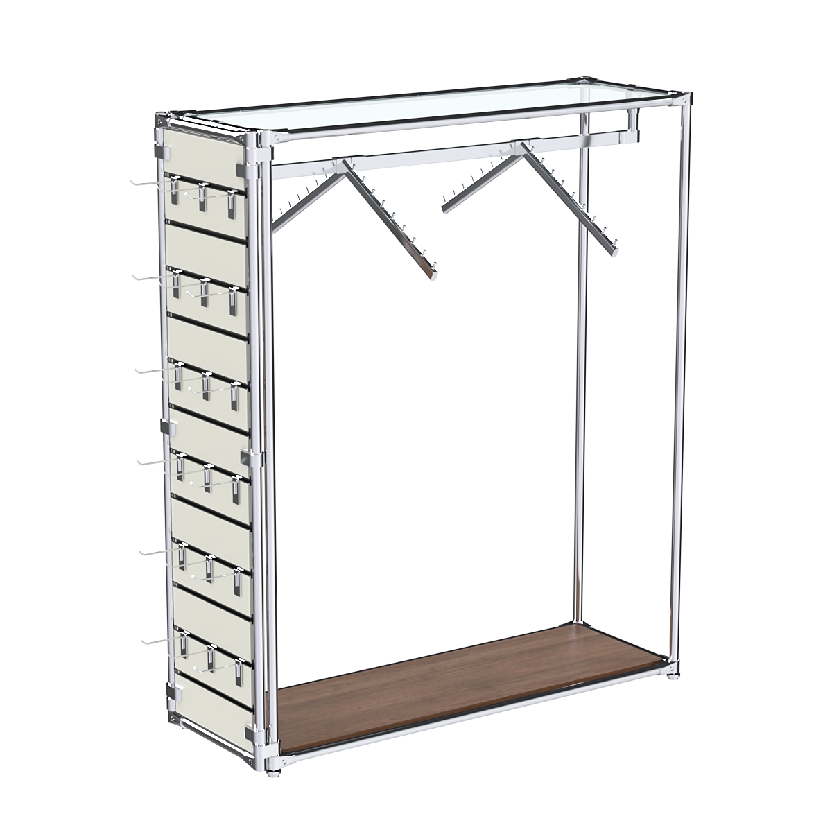 Хромированный стенд-вешало ETD-12 №1-1 (торец-ЭП) с полкой стекло 6мм (прозрачное) Орех