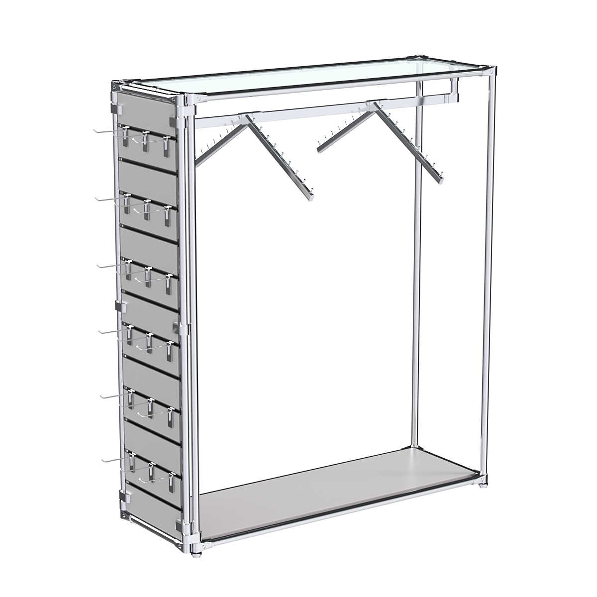 Хромированный стенд-вешало ETD-12 №1-1 (торец-ЭП) с полкой стекло 6мм (прозрачное) Серый