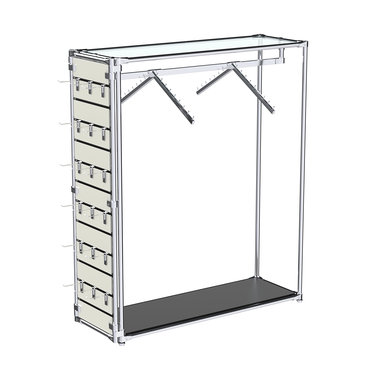Хромированный стенд-вешало ETD-12 №1-1 (торец-ЭП) с полкой стекло 6мм (прозрачное) Черный