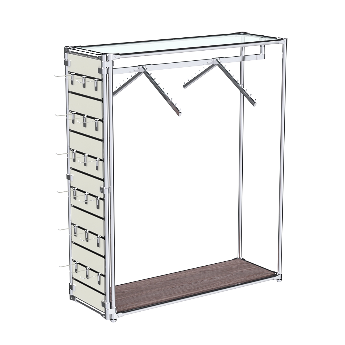 Хромированный стенд-вешало ETD-12 №1-1 (торец-ЭП) с полкой стекло 6мм (прозрачное) Ясень Анкор темный