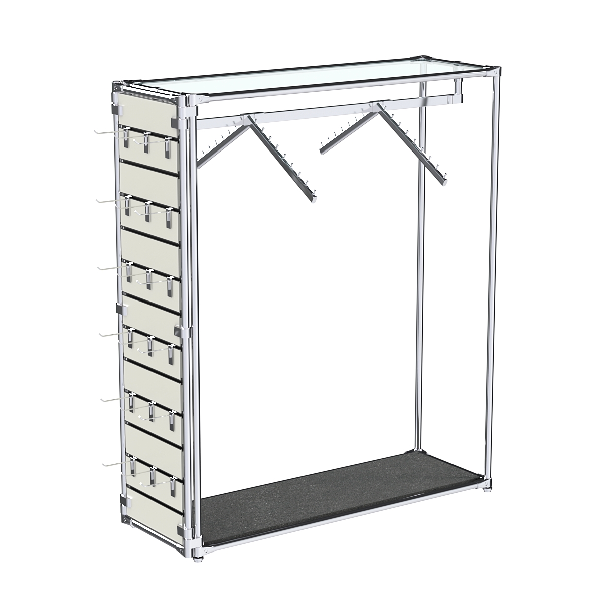 Хромированный стенд-вешало ETD-12 №1-1 (торец-ЭП) с полкой стекло 6мм (прозрачное) Антрацит