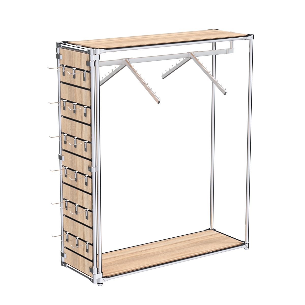 Хромированный стенд-вешало ETD-12 №1-3 (торец-ЭП) с полками ДСП 16мм Дуб Сонома