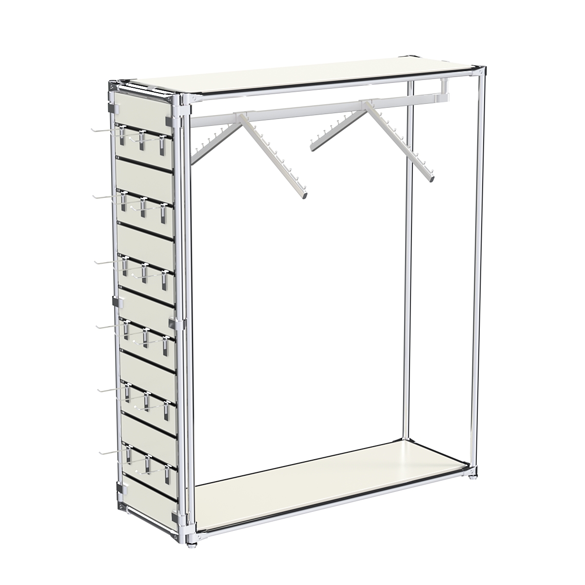 Хромированный стенд-вешало ETD-12 №1-3 (торец-ЭП) с полками ДСП 16мм Белый
