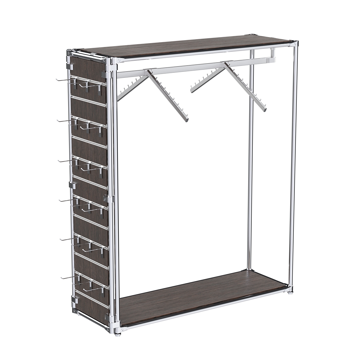 Хромированный стенд-вешало ETD-12 №1-3 (торец-ЭП) с полками ДСП 16мм Дуб Венге