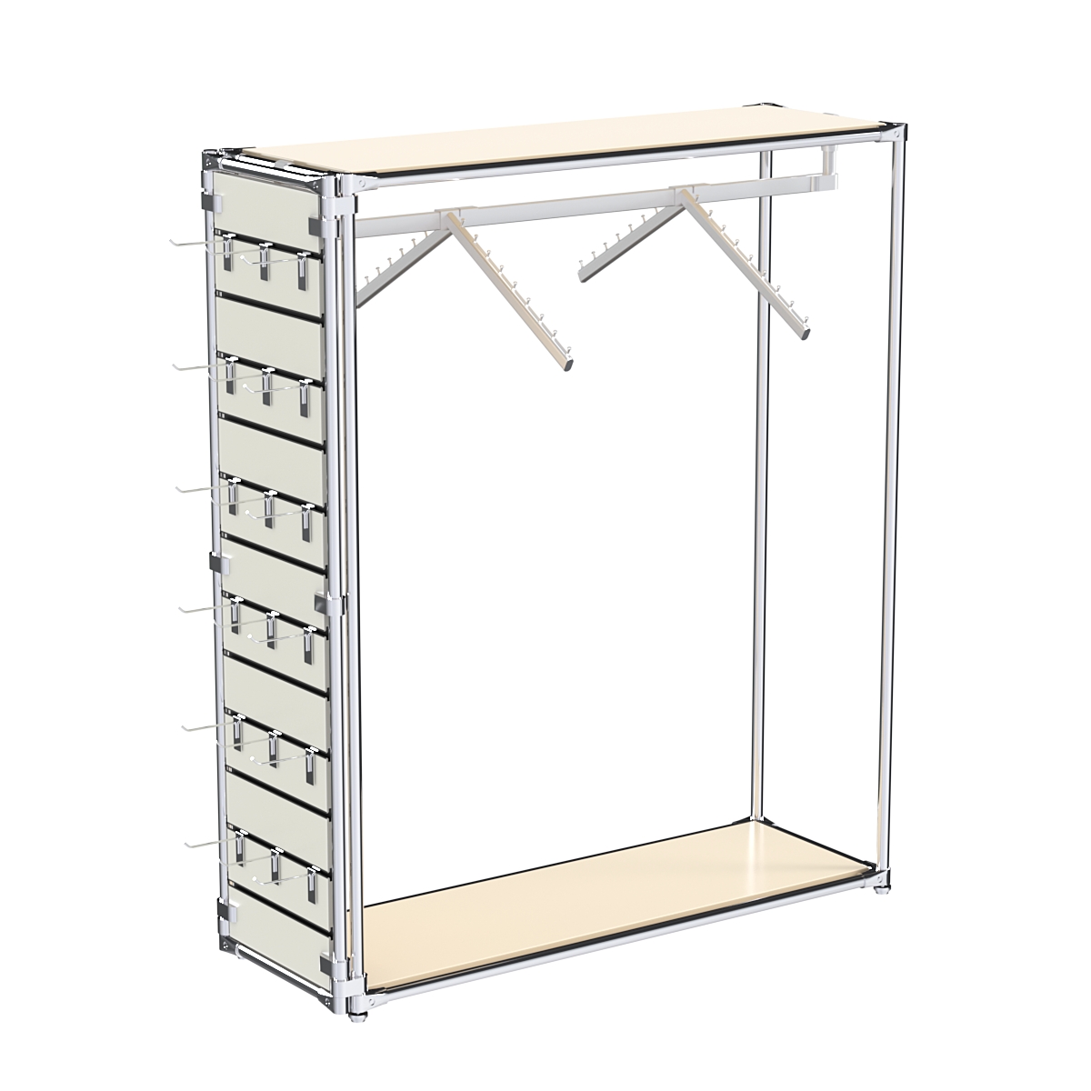 Хромированный стенд-вешало ETD-12 №1-3 (торец-ЭП) с полками ДСП 16мм Крем Вайс