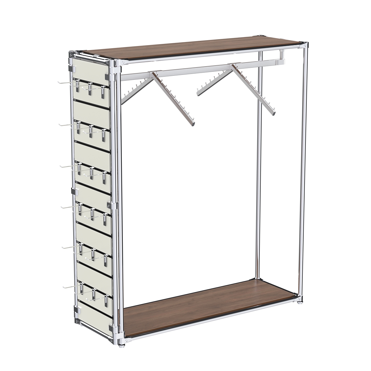 Хромированный стенд-вешало ETD-12 №1-3 (торец-ЭП) с полками ДСП 16мм Орех