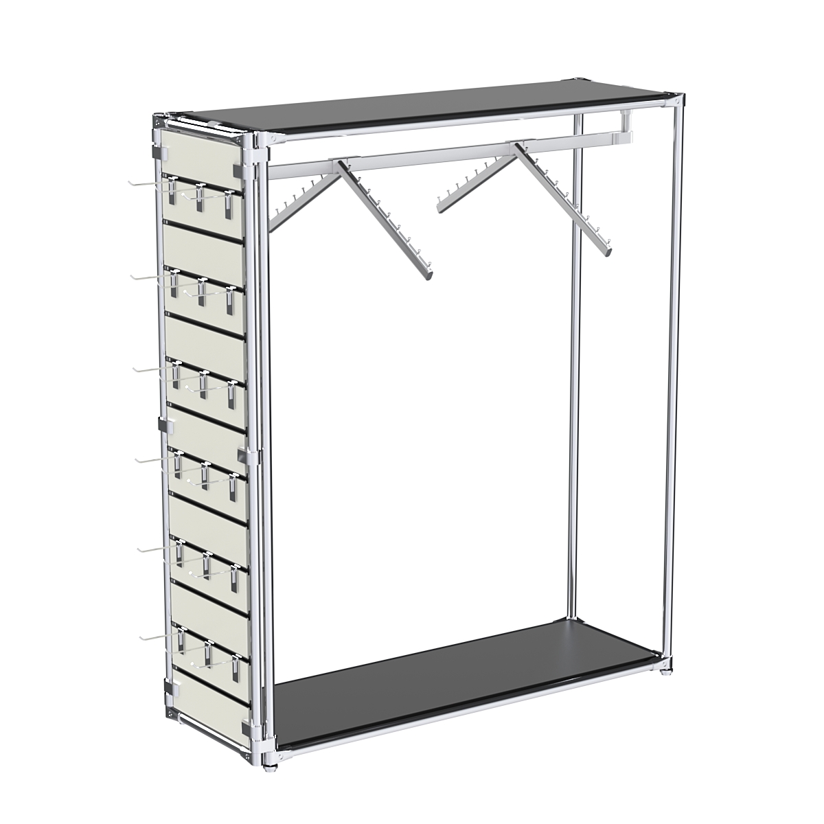 Хромированный стенд-вешало ETD-12 №1-3 (торец-ЭП) с полками ДСП 16мм Черный