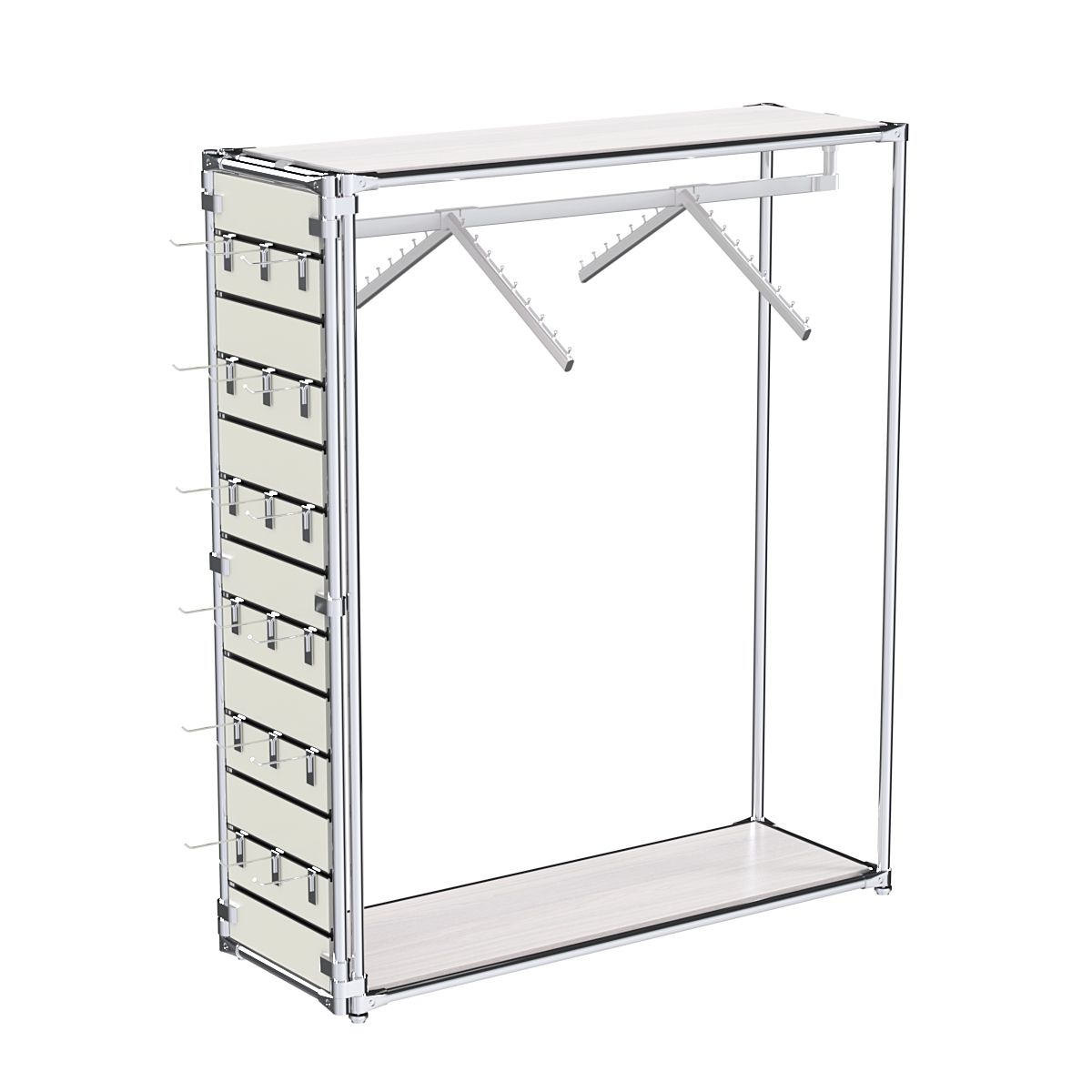 Хромированный стенд-вешало ETD-12 №1-3 (торец-ЭП) с полками ДСП 16мм Ясень Анкор светлый