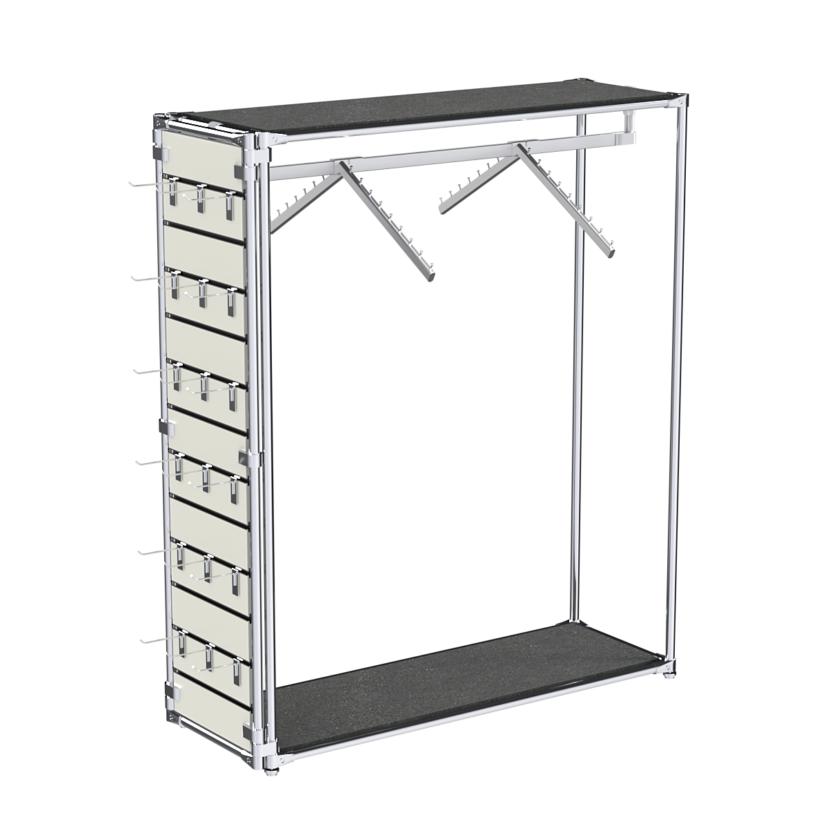 Хромированный стенд-вешало ETD-12 №1-3 (торец-ЭП) с полками ДСП 16мм Антрацит