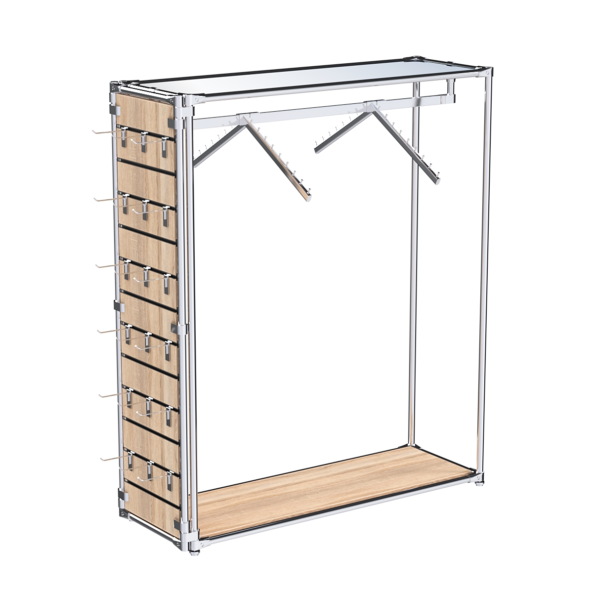 Хромированный стенд-вешало ETD-12 №1-4 (торец-ЭП) с полкой Зеркало 4мм Дуб Сонома
