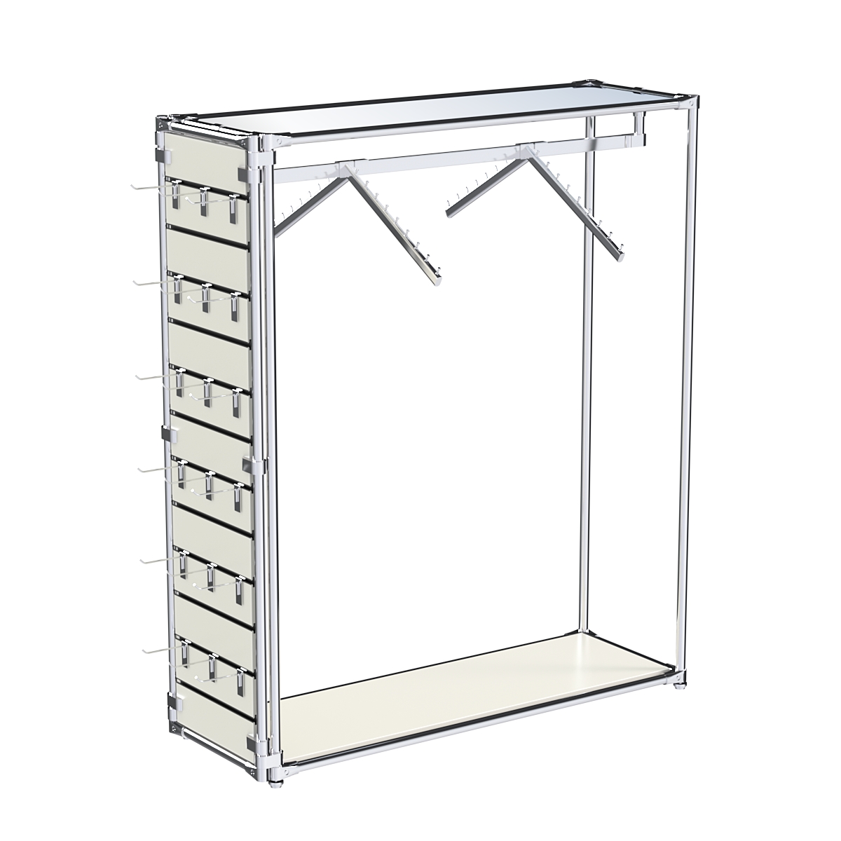 Хромированный стенд-вешало ETD-12 №1-4 (торец-ЭП) с полкой Зеркало 4мм Белый