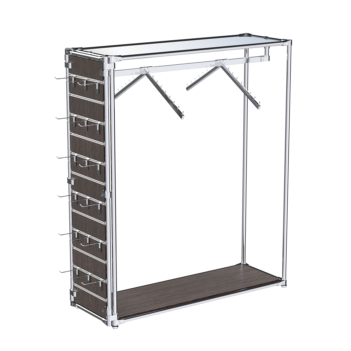 Хромированный стенд-вешало ETD-12 №1-4 (торец-ЭП) с полкой Зеркало 4мм Дуб Венге