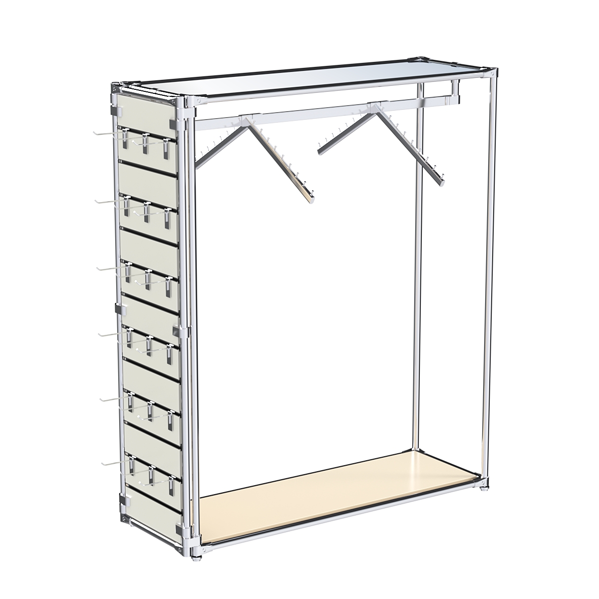 Хромированный стенд-вешало ETD-12 №1-4 (торец-ЭП) с полкой Зеркало 4мм Крем Вайс