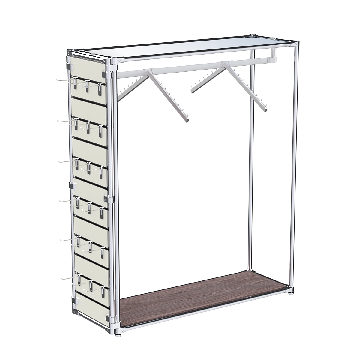Хромированный стенд-вешало ETD-12 №1-4 (торец-ЭП) с полкой Зеркало 4мм Ясень Анкор темный