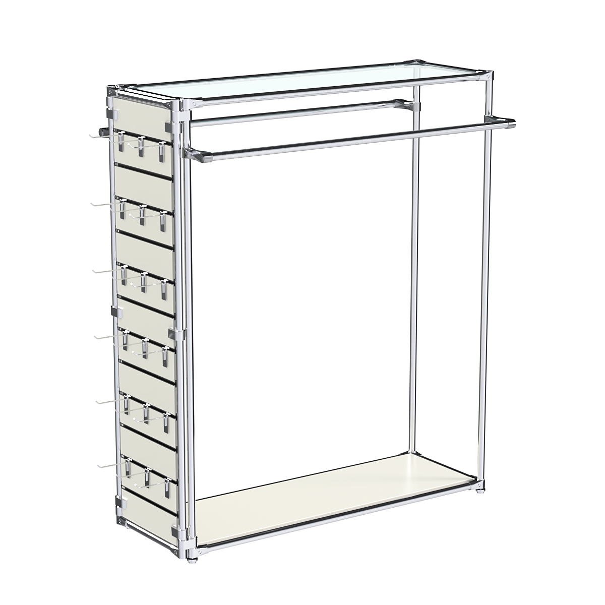 Хромированный стенд-вешало ETD-38 №1-1 (торец-ЭП) с полкой стекло 6мм (прозрачное) Белый