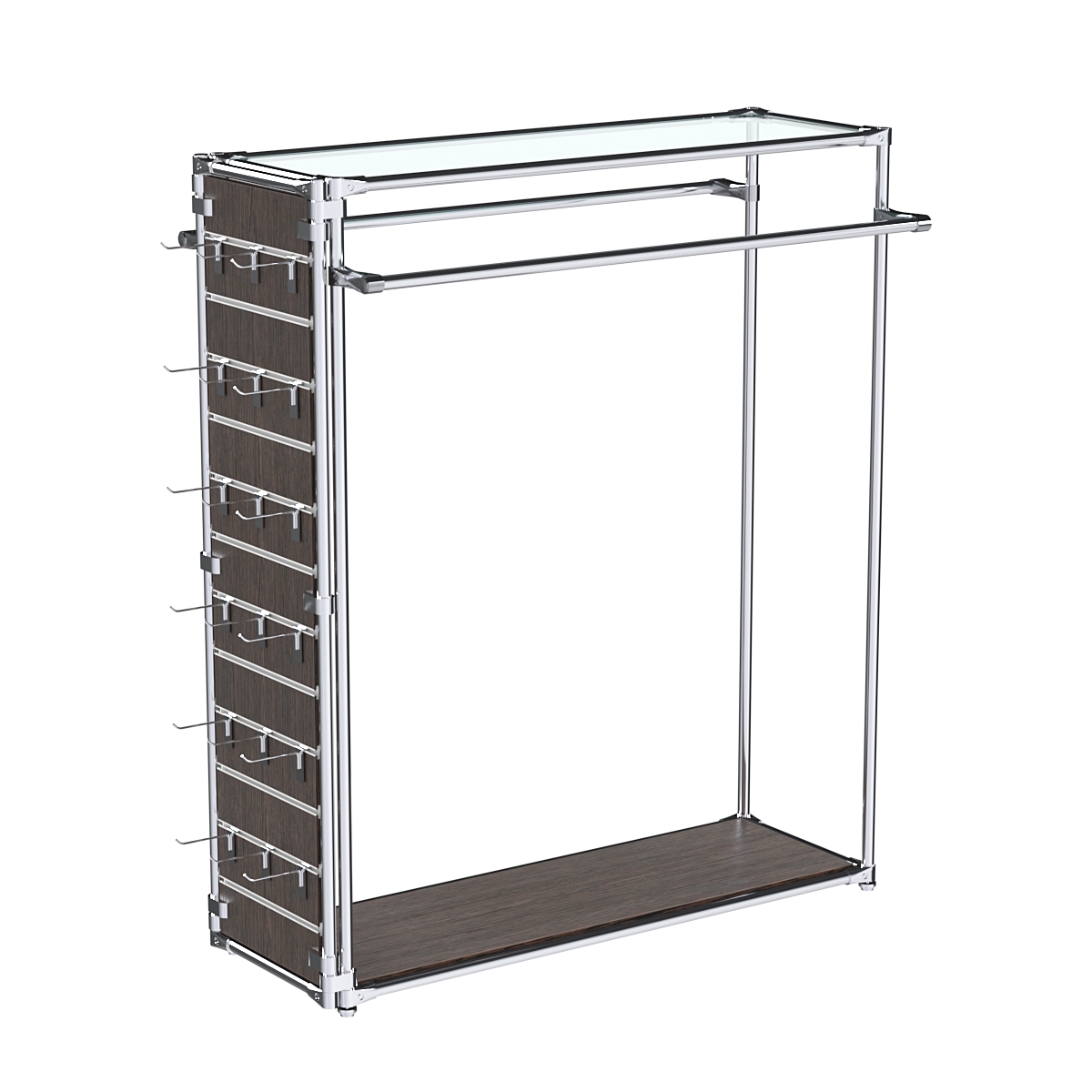 Хромированный стенд-вешало ETD-38 №1-1 (торец-ЭП) с полкой стекло 6мм (прозрачное) Дуб Венге