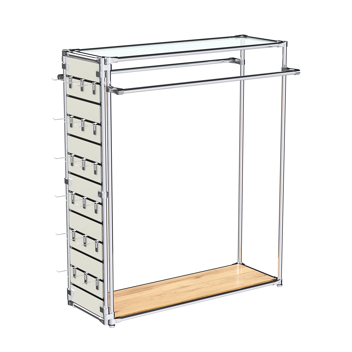 Хромированный стенд-вешало ETD-38 №1-1 (торец-ЭП) с полкой стекло 6мм (прозрачное) Дуб Золотистый