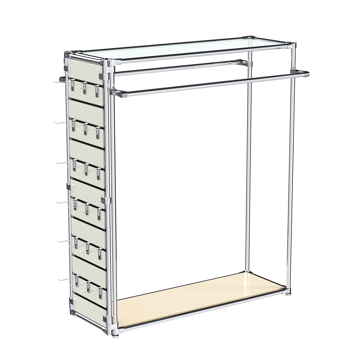 Хромированный стенд-вешало ETD-38 №1-1 (торец-ЭП) с полкой стекло 6мм (прозрачное) Крем Вайс