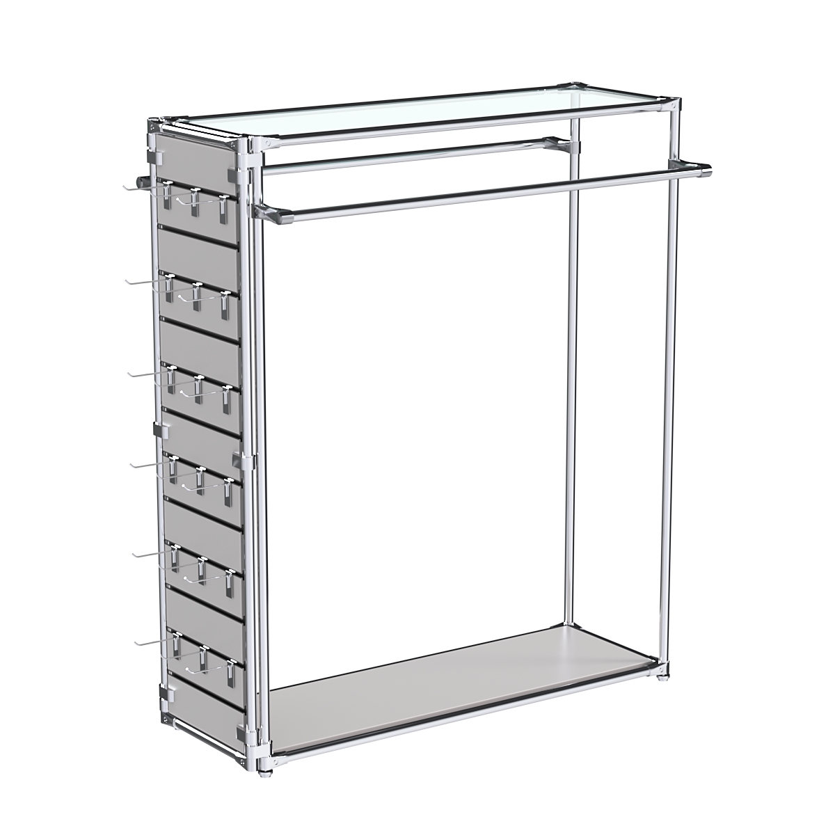 Хромированный стенд-вешало ETD-38 №1-1 (торец-ЭП) с полкой стекло 6мм (прозрачное) Серый