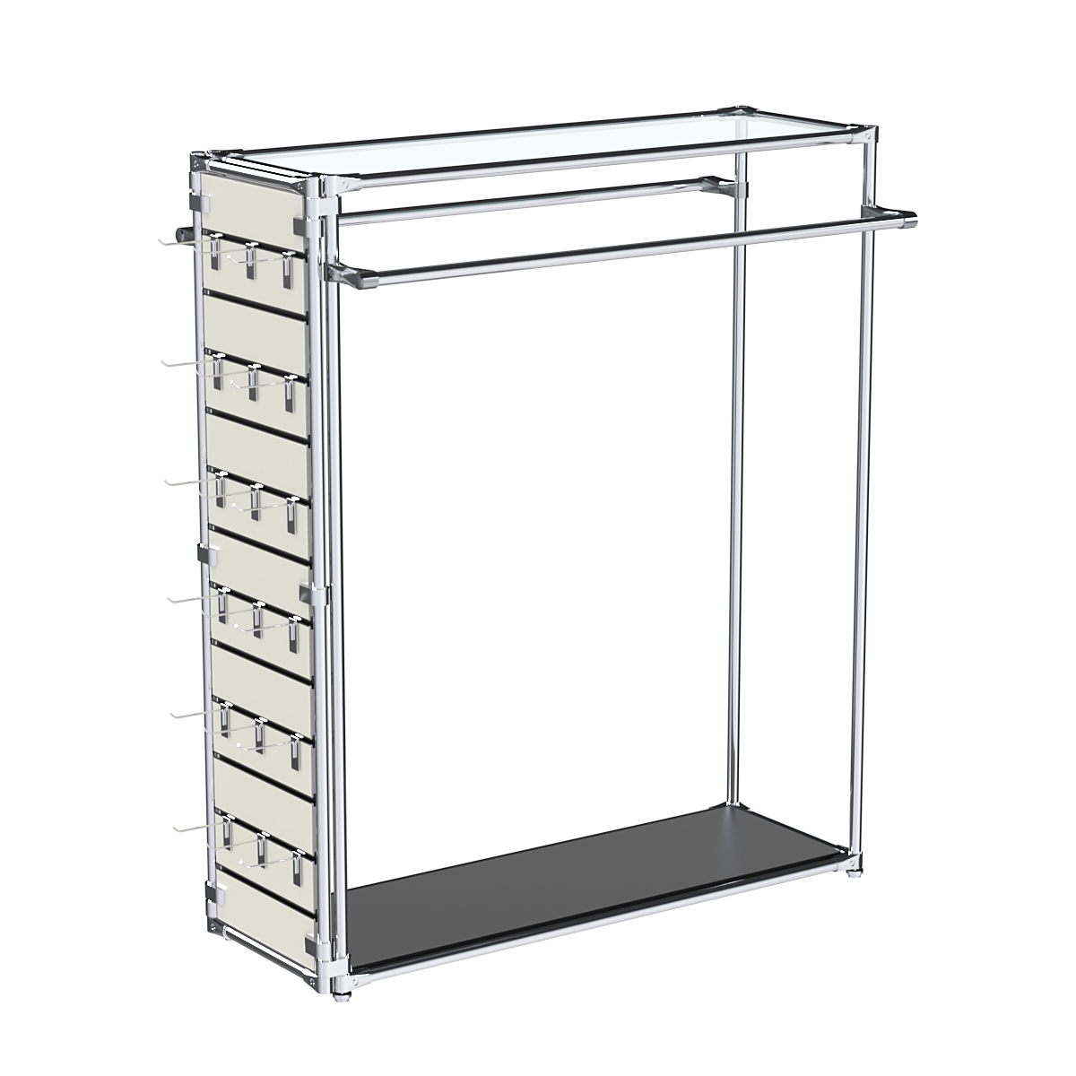 Хромированный стенд-вешало ETD-38 №1-1 (торец-ЭП) с полкой стекло 6мм (прозрачное) Черный